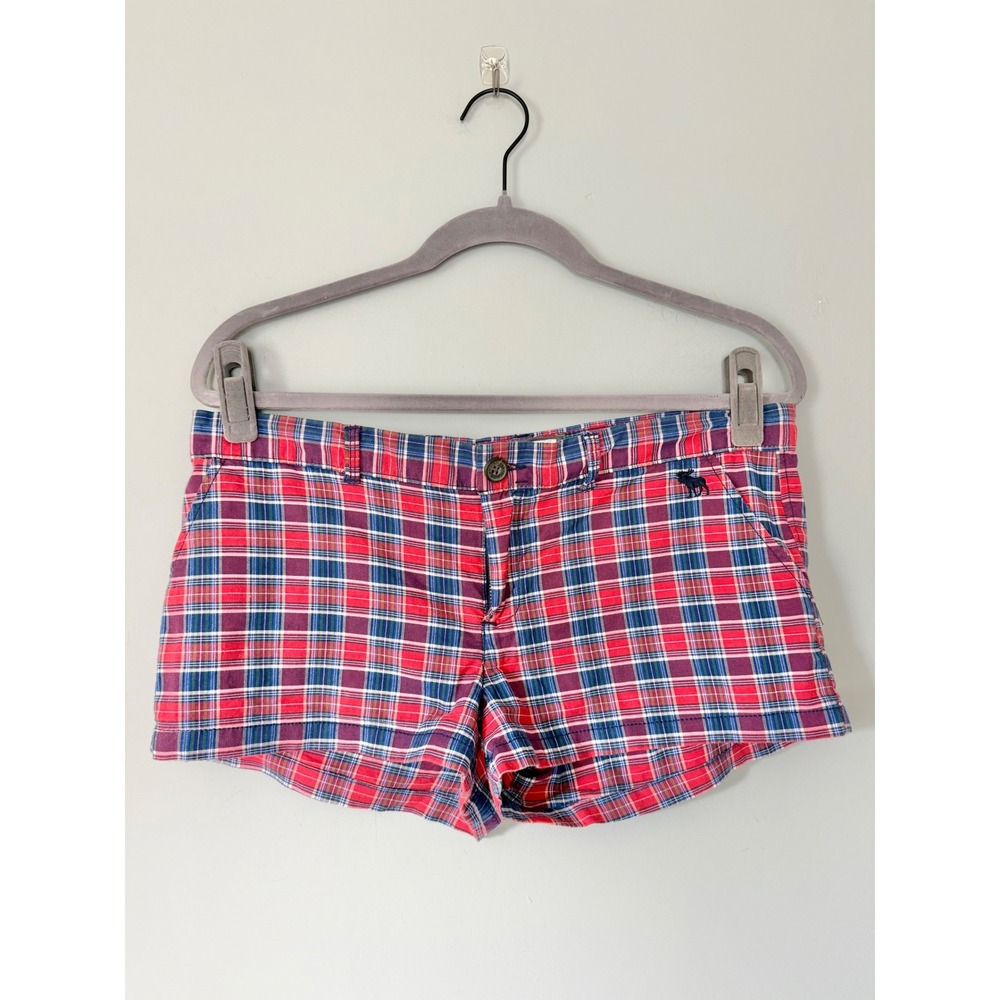 Vintage Y2K Abercrombie & Fitch Low Rise Micro Mini Red Blue Plaid Shorts Size 6